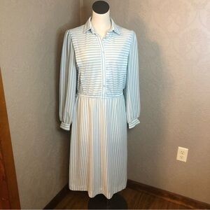 Tailor Vintage Light Blue and White Striped Long Sleeve Dress